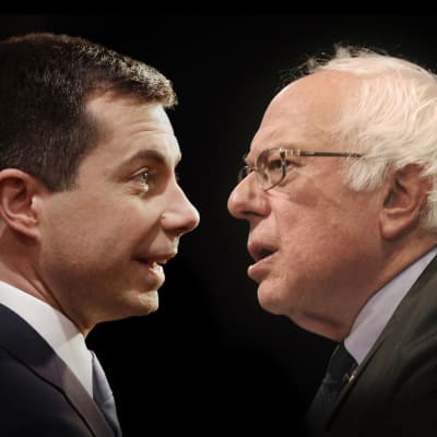 Yhdysvaltain demokraattisen puolueen johtavat ehdokkaat Pete Buttigieg ja Bernie Sanders