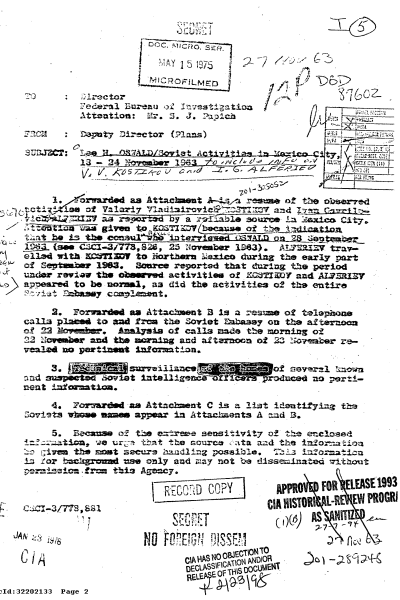 Dokument om utredningen av mordet på John F Kennedy.