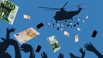 Helikopterpengar, en metafor för att trycka pengar och ge till alla invånare