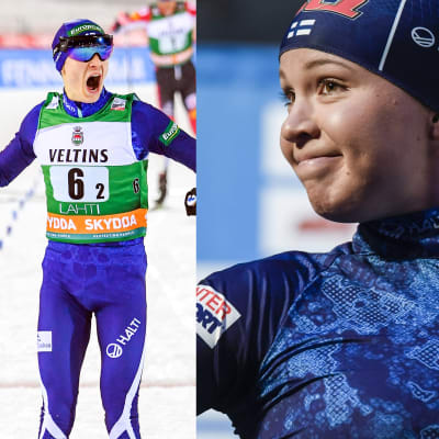 Medaljaspiranterna Ristomatti Hakola, Eero Hirvonen och Kerttu Niskanen är i elden under lagsprintsöndagen.
