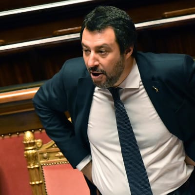Matteo Salvini talar till den italienska senaten. 