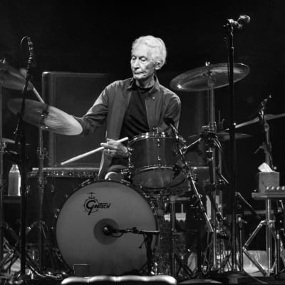 Charlie Watts, trummisen i det legendariska rockbandet The Rolling Stones, fotograferad på scen år 2019 under ett av bandets gig i Texas.