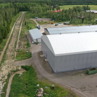 Ilmakuva metsän vieressä olevasta tehtaasta.