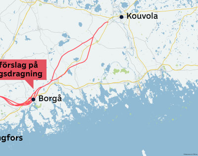 Det finns olika förslag på hur östbanan ska dras från Kervo till Borgå och från Forsby till Elimä.