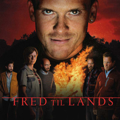 Mike (Morten Hee Andersen) Nedre raden från vänster/alarivi vasemmalta: Martin (Anders Juul), Bibi (Lene Maria Christensen), Milad (Dar Salim), John på dramserien Fräls oss ifrån ondos kollage poster.