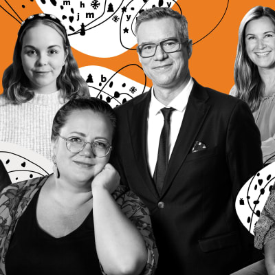 Ett bildcollage med Mi Wegelius, Saga Mannila, Kia Svaetichin, Mårten Svartström, Anne Hietanen och Marit Lindqvist.