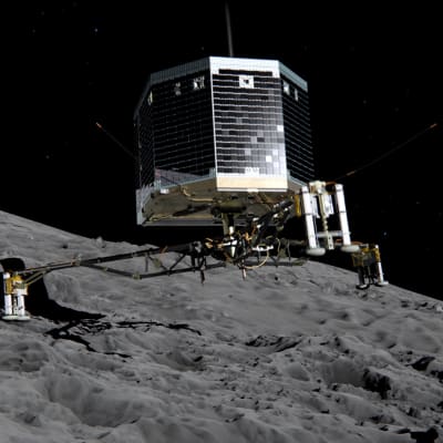 Animering av hur Philae landar på kometen 67P, Churyunov-Gerasimenko.