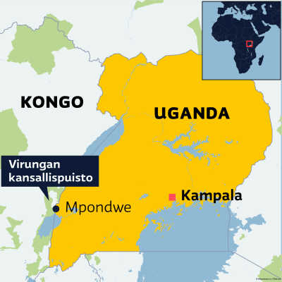 Ugandan kartta, jossa näkyy Mpondwen kaupunki.