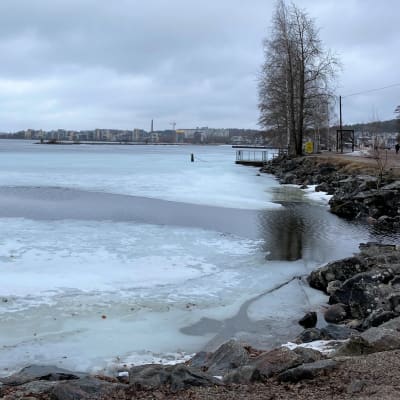 Lahden Vesijärven jää ja sula kohta huhtikuussa 2021