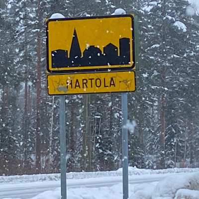 Hartolan taajaman liikennemerkki helmikuussa 2021