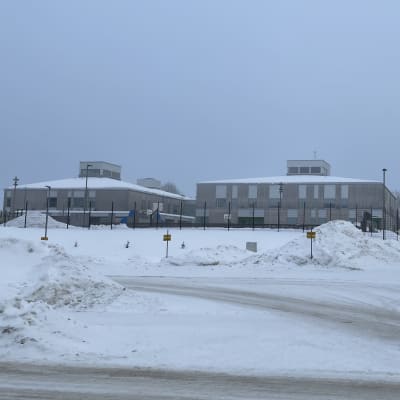 Kuhmon Tuupalan puukoulu talvella 2023.