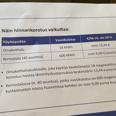 Oulun energia kaukolämmön korotuslaskelamat.