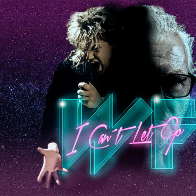 Promobild för dokumentären I can't let go om bandet Wild Force. Sångaren Christer Rönnholm på 80-talet och nu i grafisk bild med filmns logo i neon.