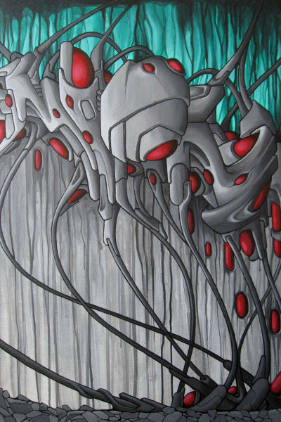Mion: Namedrop weight, 2017. Graffiti på Kervo konstmuseum