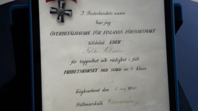 Diplom av marskalk Mannerheim till Folke Nilsson