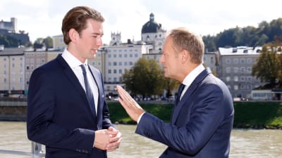 Österrikes förbundskansler Sebastian Kurz och Europeiska rådes ordförande Donald Tusk. 