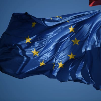 Euroopan unionin sinikeltainen lippu liehuu Ranskan Strasbourgissa.