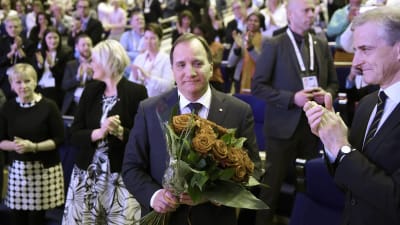Sveriges statsminister Stefan Löfven vid Socialdemokraternas partikongress i Göteborg den 9 april 2017.