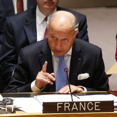 Frankrikes utrikesminister Laurent Fabius talar vid säkerhetsrådets möte i FN-högkvarteret i New York den 19 september 2014.