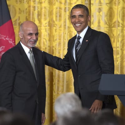 USA:s president Barack Obama och Afghanistans  president Ashraf Ghani under en gemensam presskonferens i Vita Huset 24.3.2015