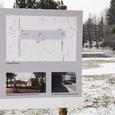Havainnekuvia Jyväskylän Kirkkopuiston laitaan suunnitellusta parkkihallista.