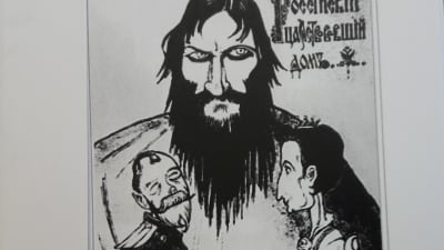 Teckning av tsarparet i Rasputins famn