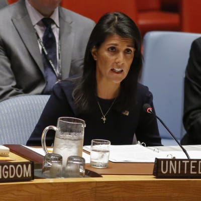 USA:s FN-ambassadör Nikki Haley vid säkerhetsrådets krismöte i New York den 4 september 2017.