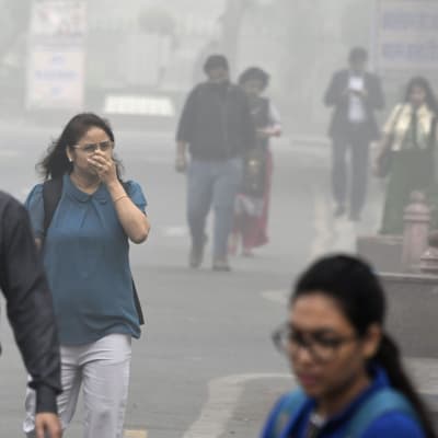 Tät smog i Indiens huvudstad New Delhi.