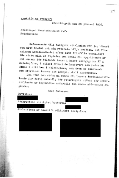 Amos Andersons andra instruktioner till Konstsamfundet