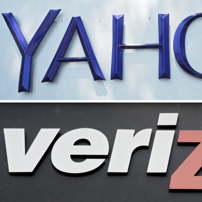 Logotyper för Yahoo och Verizon
