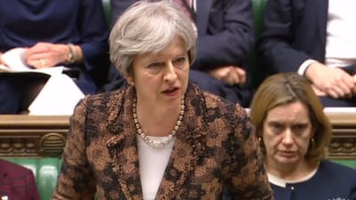 12 mars: Theresa May uttalar sig om attacken på Sergei och Julia Skripal.