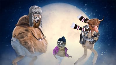 Tre djur går i snöyran