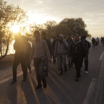Flyktingar från Syrien kom till Lesvos med gummibåt från Turkiet.