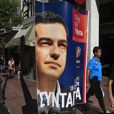 Valreklam för Alexis Tsipras och Syriza på gatan i Aten.