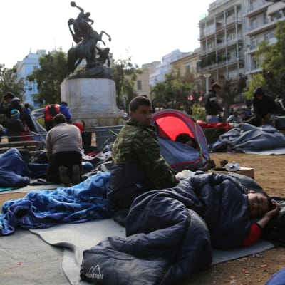 Flyktingar i Aten, Grekland.