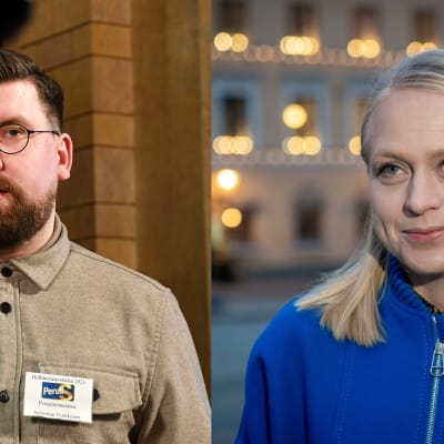 En bild på två personer: en man med kort hår, skägg och glasögon samt en kvinna med blont hår och blå jacka.