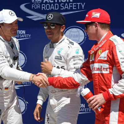 Nico Rosberg, Kimi Räikkönen och Lewis Hamilton.