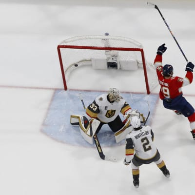 Matthew Tkachuk firar ett mål i NHL.