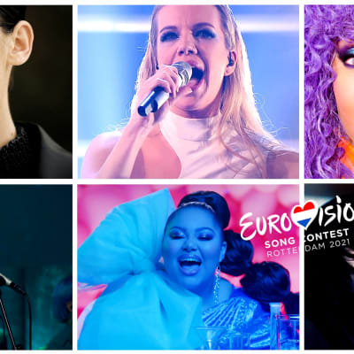 Kollage med 6 av de artister som tävlar i årets Eurovision 