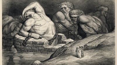 I Dantes inferno har titanerna det inte roligt. Gustave Doré: Dante Alighieri/Inferno/plate 65