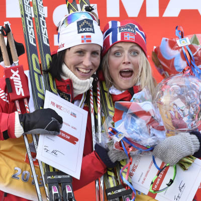 Björgen och Johaug har tränat i lag, här efter Världscupen i Falun 2014.
