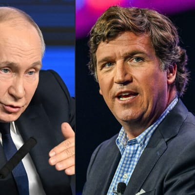President Vladimir Putin och Tucker Carlson, en konservativ amerikansk talkshowvärd