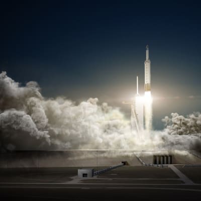 En Falcon Heavy-raket som lyfter.