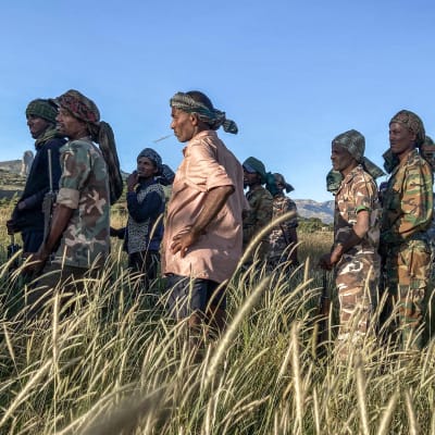 Amhariska milismän som strider på regeringens sida i Tigray, här fotograferade under träning den 10 november. 
