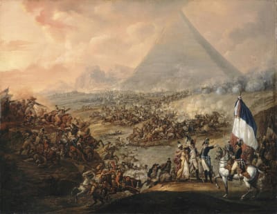 Målning föreställande det så kallade Slaget vid pyramiderna.