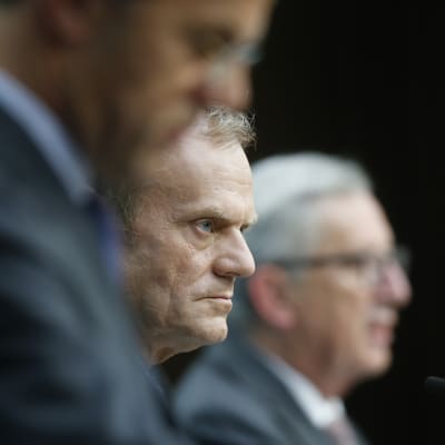 Nederländernas premiärminister Mark Rutte, Europeiska rådets ordförande Donald Tusk och EU-kommissionens ordförande Jean-Claude Juncker.