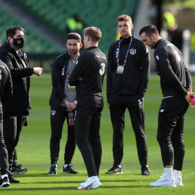 Republic of Ireland players inspect the pitch before the UEFA Nations League Group 4, League B match at the Aviva Stadium, Dublin. (Photo by Brian Lawless/PA Images via Getty Images)