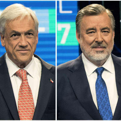 De chilenska presidentkandidaterna Sebastián Piñera (till vänster) och Alejandro Guillier som möts i en andra omgång den 17 december. 