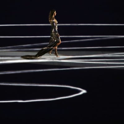 Supermodellen Gisele Bundchen vid OS-invigningen i Rio 2016.
