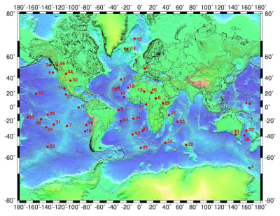 Karta över världens kända vulkaniska hetfläckar.